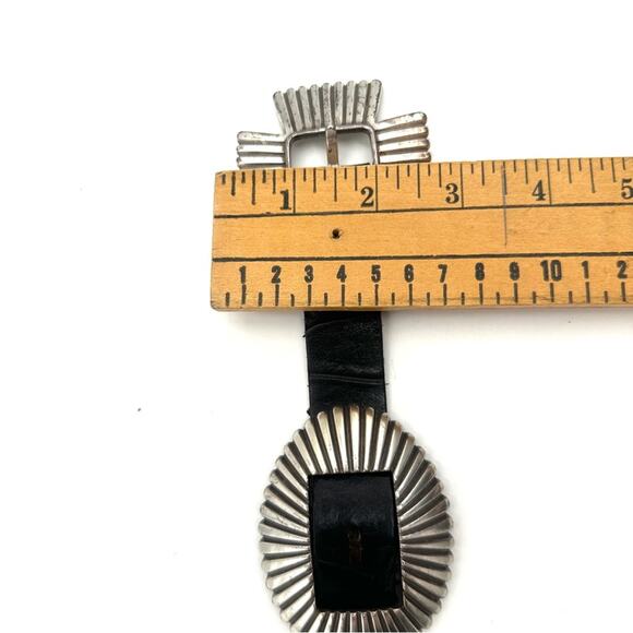 VINTAGE 1993 - Navajo Silver & black Leather Concho unisex Belt main image 12